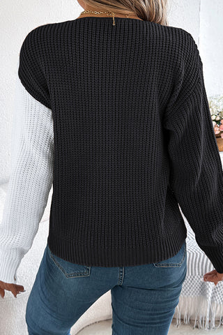 Button-Front Two-Tone Sweater