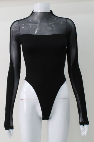 Sheer Panel Long Sleeve Bodysuit