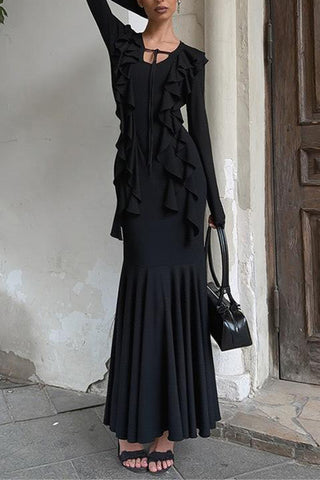Ruffled Long-Sleeve Casual Dress