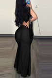 Fringe-Sleeve Evening Dress