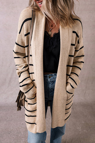 Striped Long Open Cardigan