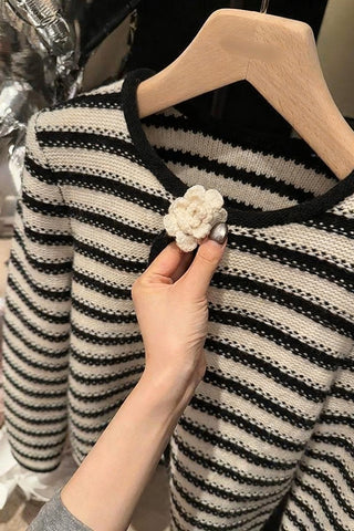 Striped Cardigan with Decorative Buttons