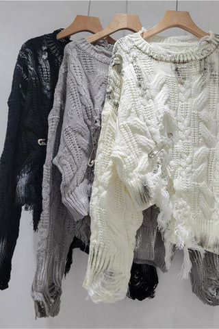 Distressed Cable Knit Sweater