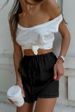 Lace-Trimmed Drawstring Mini Skirt