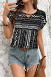 Geometric Print Keyhole T-Shirt