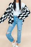 Checkered Open-Front Cardigan