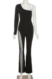 One-Shoulder Mesh Detail Jumpsuit
