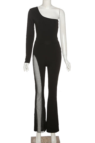 One-Shoulder Mesh Detail Jumpsuit