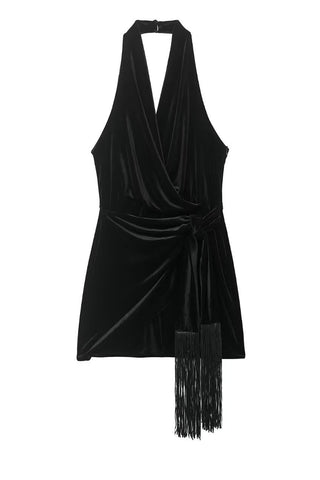Fringe Halter Wrap Dress