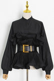 Ruffled Peplum Belted Blouse