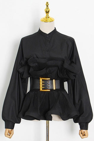 Ruffled Peplum Belted Blouse