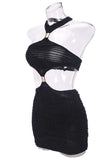 Textured Halter Cut-Out Mini Dress