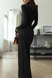 Elegant Mock-Neck Ruched Maxi Dress
