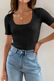 Square Neck Ribbed Fitted Top