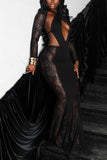 Lace Detail Evening Dress with Cutouts