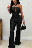 Halter Neck Keyhole Jumpsuit with Draped Waist