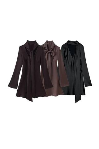 Elegant V-Neck Casual Dress with Scarf Detail