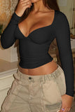 Deep V-Neck Long Sleeve Crop Top