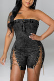 Strapless Romper with Lace-Up Sides