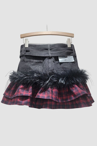 Belted Layered Mini Skirt with Fringe