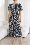 Puff Sleeve Printed Midi Dress