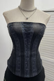 Strapless Denim Patterned Top