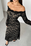 Off-Shoulder Lace Midi Dress