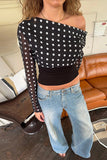 One-Shoulder Polka Dot Blouse