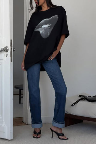Graphic Lip Print Oversized T-Shirt