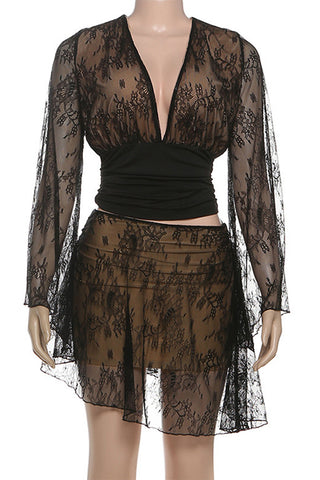 Lace Overlay Skirt Set