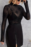 Sheer Mock Neck Web Pattern Top