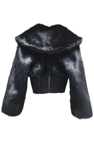 Zip-Front Cropped Faux Fur Jacket