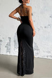 Halter Neck Ruched Lace Maxi Dress