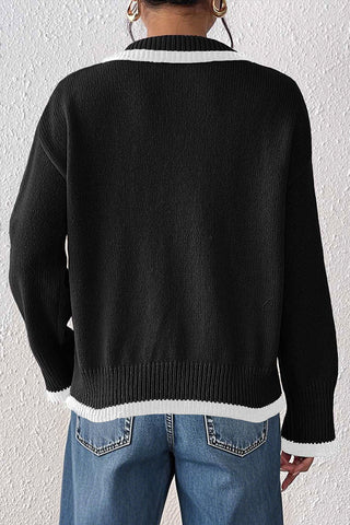 Contrast Trim V-Neck Sweater