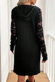 Lace Sleeve Hoodie Casual Dress