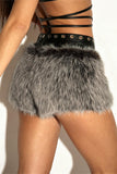 Fur-Accent Mini Skirt with Studded Waistband