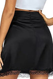 Lace Trim Satin Mini Skirt