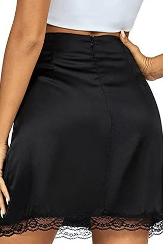 Lace Trim Satin Mini Skirt