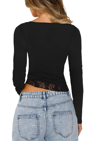 Elegant Lace-Trimmed Long Sleeve Blouse