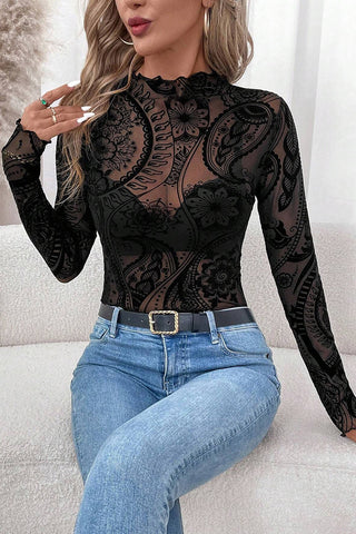 Long-Sleeve Lace Patterned Top