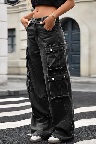 Wide-Leg Cargo Denim Jeans