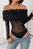 Off-Shoulder Floral Mesh Bodysuit