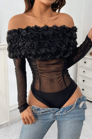 Off-Shoulder Floral Mesh Bodysuit