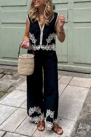 Floral Button-Front Vest Set