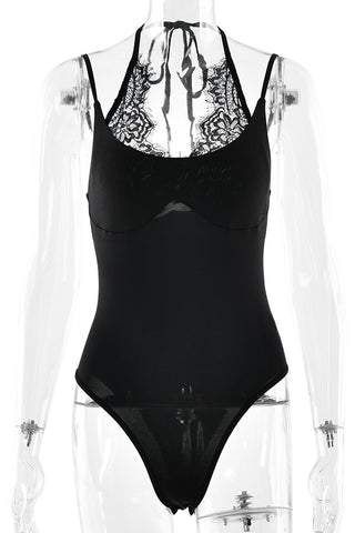 Lace-Trim Bodysuit with Spaghetti Straps
