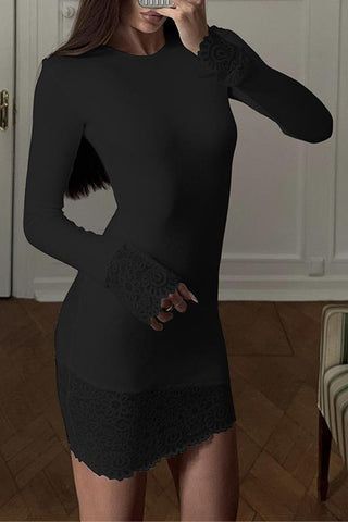 Lace-Trim Asymmetrical Mini Dress