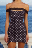 Off-Shoulder Polka Dot Casual Dress