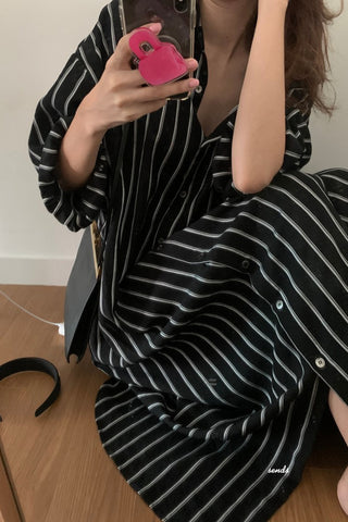 Striped Button-Down Casual Dress