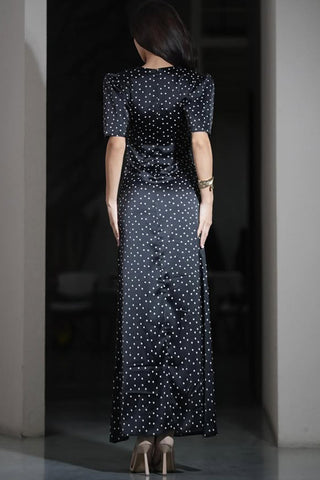 Polka Dot Maxi Dress with Lace Detail