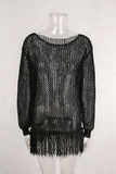 Off-Shoulder Mesh Fringe Cover-Up